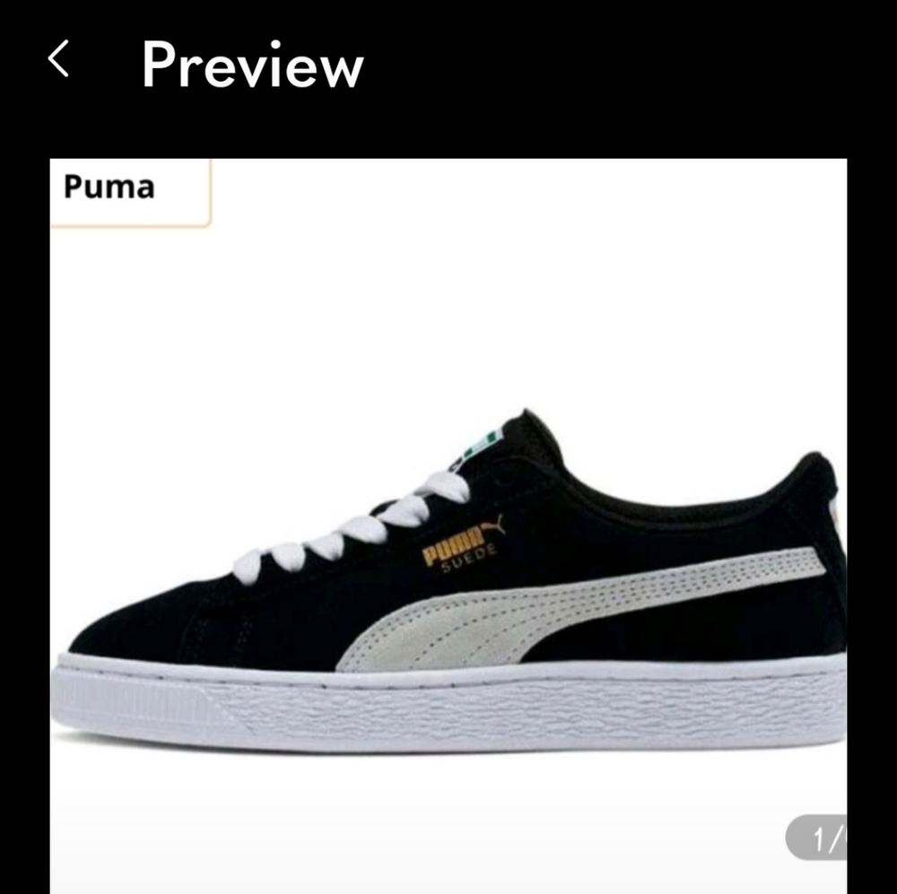 Puma,Suede,Black and White Sneakers, Women's Size 5 1/2